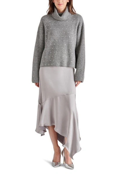 Steve Madden Lucille Satin Asymmetric Midi Skirt In Ash Grey