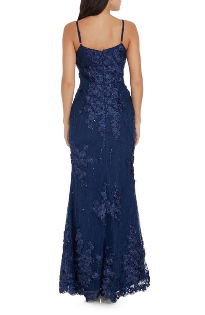 Shop Dress The Population Giovanna Floral Sequin Mermaid Gown In Navy