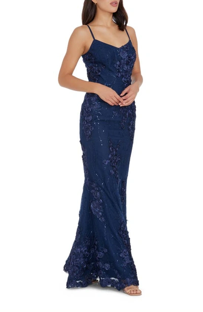 Shop Dress The Population Giovanna Floral Sequin Mermaid Gown In Navy