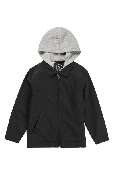 Shop Volcom Kids' Korman Hooded Work Jacket In Black