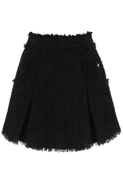 Shop Balmain Flared Tweed Mini Skirt In Black