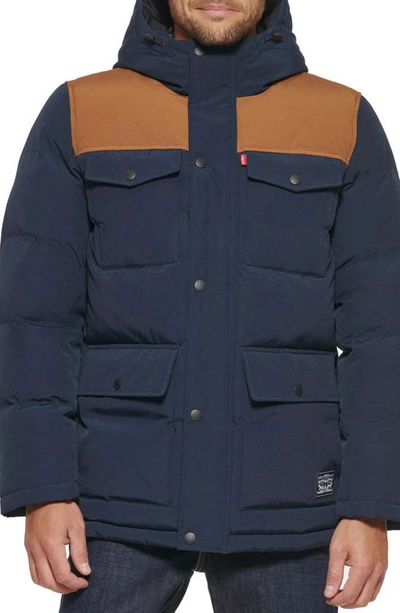 Shop Levi's® Arctic Cloth Heavyweight Parka In Navy/ Dark Brown