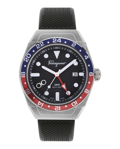 Shop Ferragamo Slx Gmt Silicone Watch In Black
