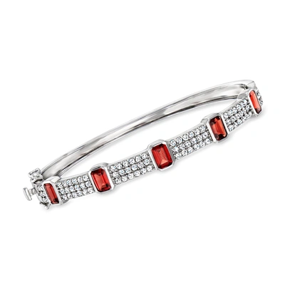 Shop Ross-simons Garnet And White Zircon Bangle Bracelet In Sterling Silver In Red