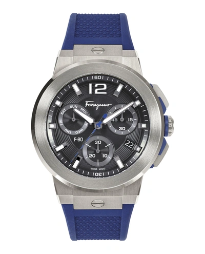 Shop Ferragamo F-80 Titanium Tech Silicone Watch In Silver