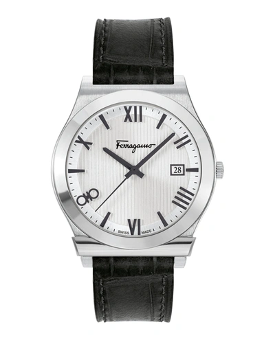Shop Ferragamo Gancini Leather Watch In Silver