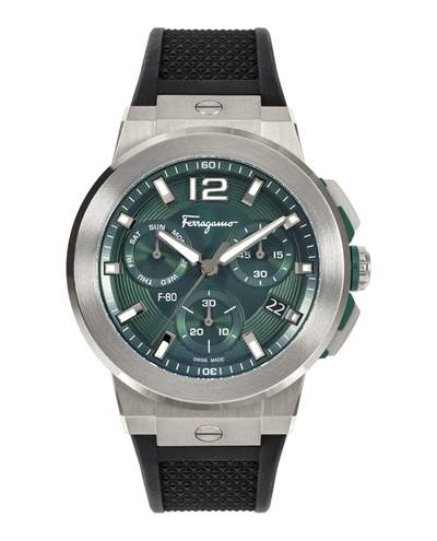 Shop Ferragamo F-80 Titanium Tech Silicone Watch In Silver