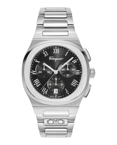 Shop Ferragamo Elliptical Chronograph Watch In Silver