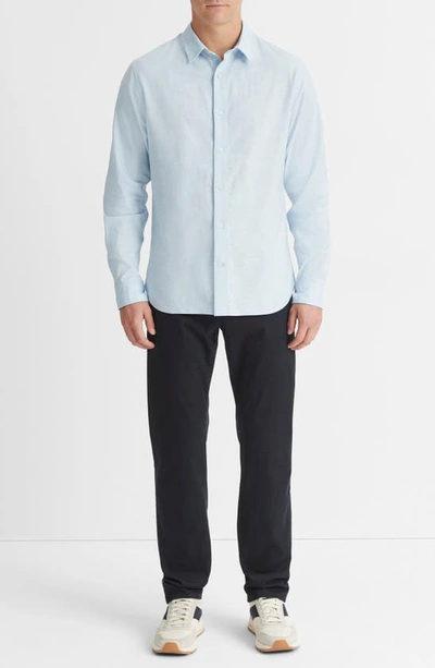 Shop Vince Solid Stretch Button-up Shirt In Heather Dusty Sky