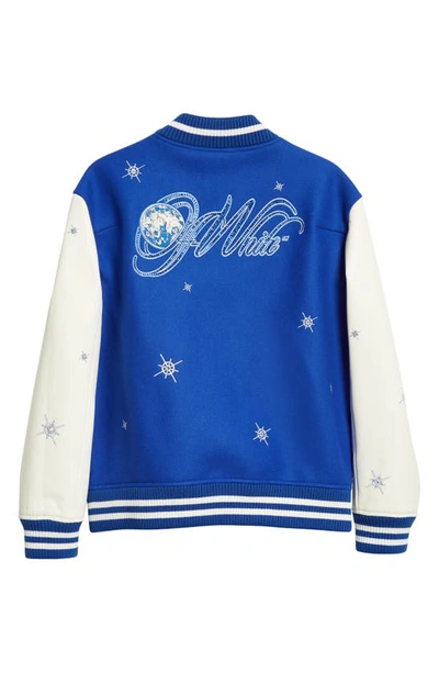 Shop Off-white Bling Stars Leather & Virgin Wool Blend Varsity Jacket In Blue White