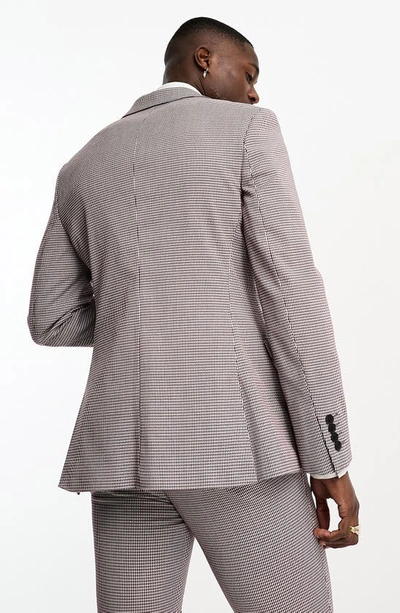 Shop Asos Design Skinny Houndstooth Suit Jacket In Burgundy