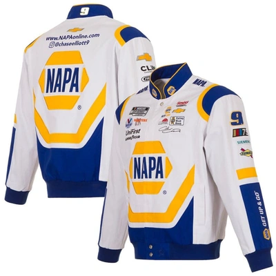 Shop Jh Design White/royal Chase Elliott Napa Twill Driver Uniform Full-snap Jacket