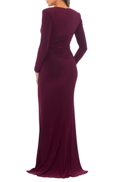 Shop Xscape Long Sleeve Plunge Neck Gown In Wine