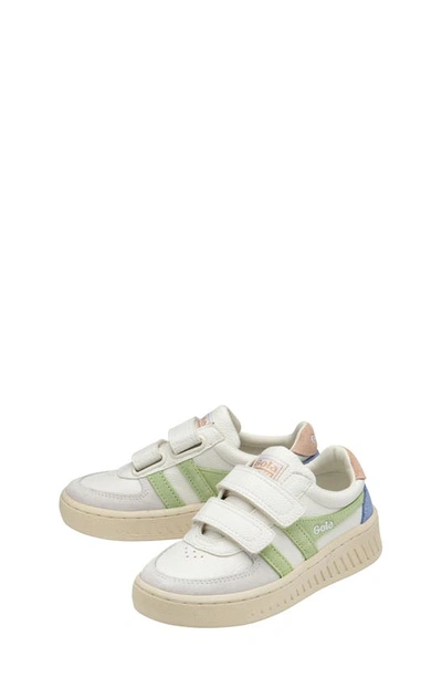 Shop Gola Kids' Grandslam Trident Strap Sneaker In White/ Patinagreen/ Pearlpink