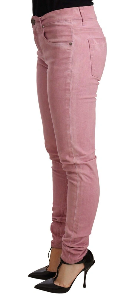 Acht Pink Cotton Slim Fit Women Denim Skinny Pants In Pink