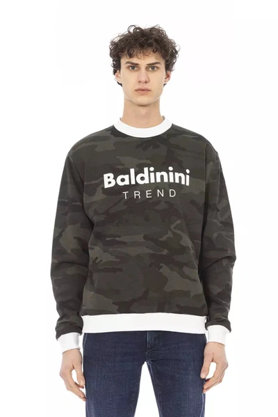 Shop Baldinini Trend Army Cotton Fleece Hoodie With Front Men's Logo