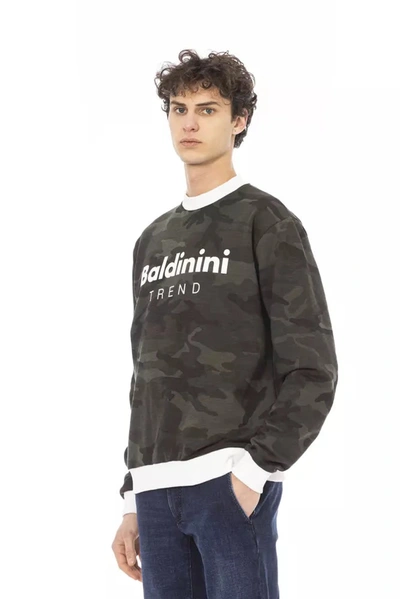Shop Baldinini Trend Army Cotton Fleece Hoodie With Front Men's Logo