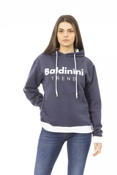 Shop Baldinini Trend Chic Blue Fleece Hoodie With Front Women's Logo
