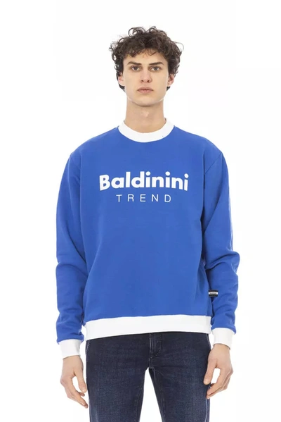 Shop Baldinini Trend Sleek Blue Cotton Fleece Hoodie With Front Men's Logo