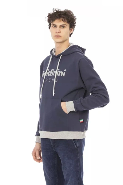 Shop Baldinini Trend Chic Blue Cotton Fleece Hoodie With Front Men's Logo