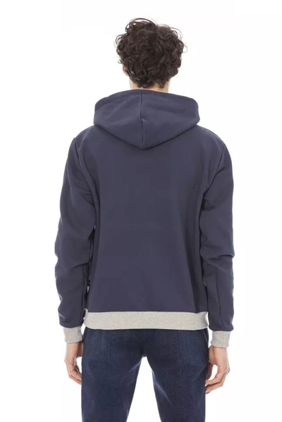Shop Baldinini Trend Chic Blue Cotton Fleece Hoodie With Front Men's Logo