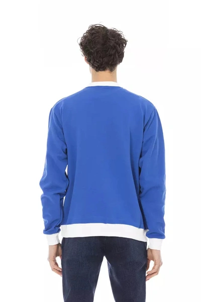 Shop Baldinini Trend Sleek Blue Cotton Fleece Hoodie With Front Men's Logo