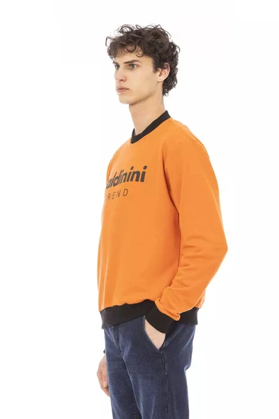 Shop Baldinini Trend Orange Cotton Fleece Hoodie With Front Men's Logo