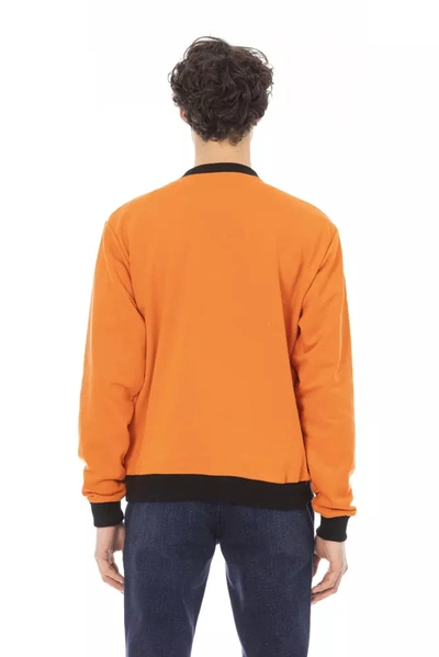 Shop Baldinini Trend Orange Cotton Fleece Hoodie With Front Men's Logo