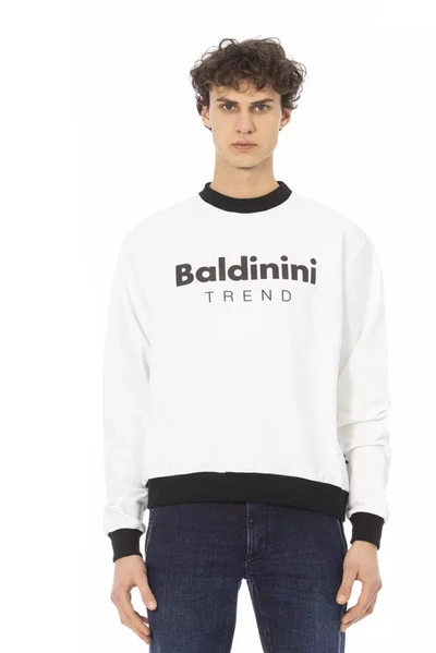 Shop Baldinini Trend Chic White Cotton Fleece Hoodie With Front Men's Logo