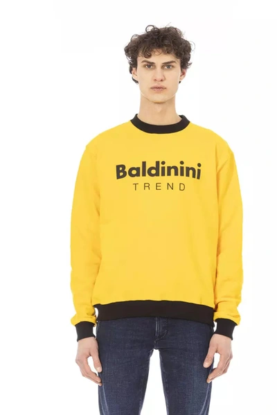 Shop Baldinini Trend Radiant Yellow Cotton Hoodie With Logo Men's Accent