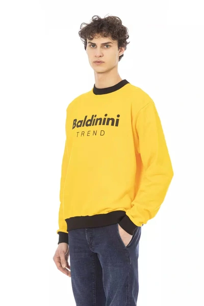 Shop Baldinini Trend Radiant Yellow Cotton Hoodie With Logo Men's Accent