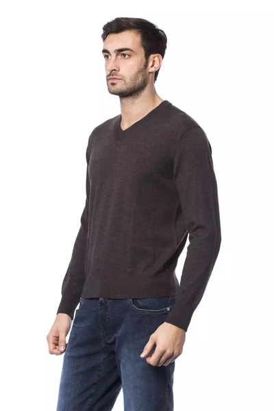 Shop Billionaire Italian Couture Elegant Embroidered Merino Wool Men's Sweater In Brown