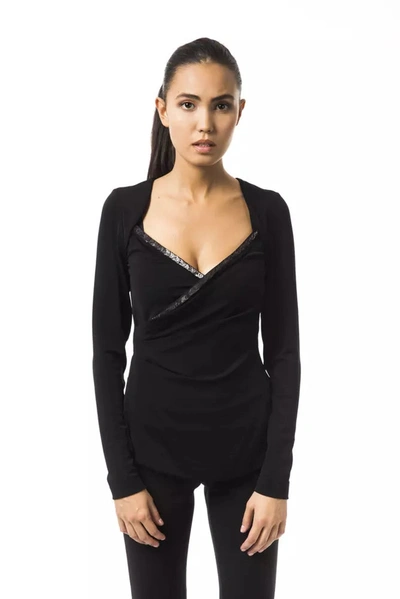 Shop Byblos Elegant Long Sleeve Open Collar Women's Top In Black