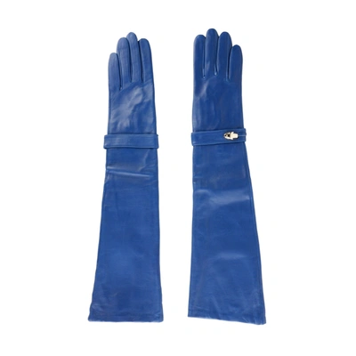 Shop Cavalli Class Elegant Blue Leather Women's Gloves