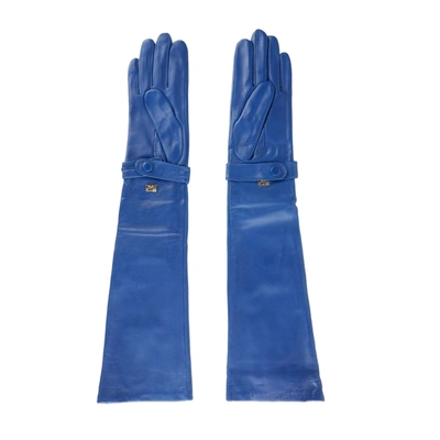 Shop Cavalli Class Elegant Blue Leather Women's Gloves