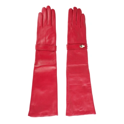 Shop Cavalli Class Elegant Lambskin Leather Gloves In Women's Pink In Red