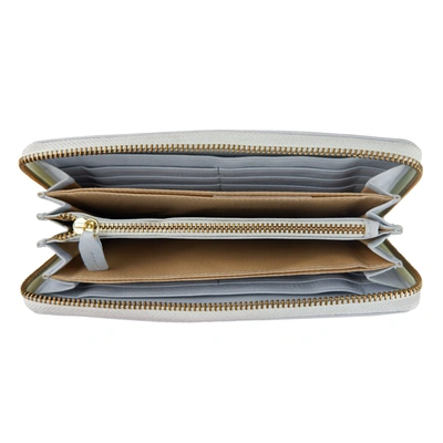 Cavalli Class Grey & Light Blue Calf Leather Zip Closure Wallet In Gray