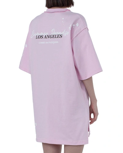 Shop Comme Des Fuckdown Chic Pink Cotton T-shirt Dress With Unique Women's Print