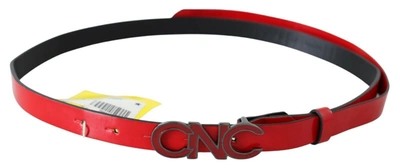 Costume National Red Black Reversible Leather Logo Buckle Belt In Red