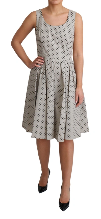 Dolce & Gabbana Beige Polka Dotted Cotton A-line Dress In Beige