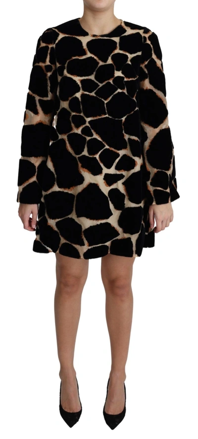 Shop Dolce & Gabbana Chic Giraffe Print Shift Mini Women's Dress In Black
