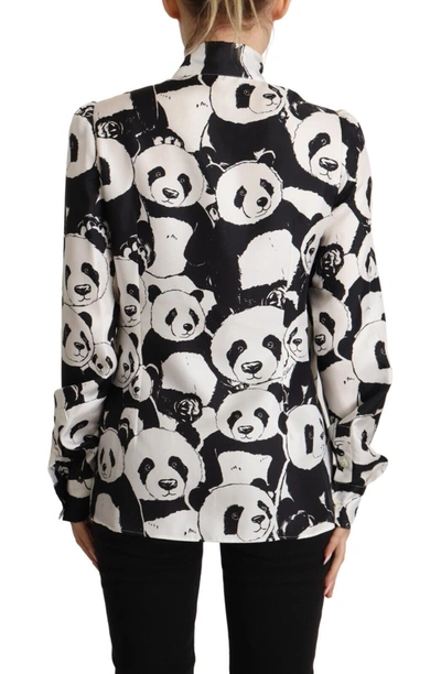 Shop Dolce & Gabbana Chic Panda Print Silk Women's Blouse In Black/white