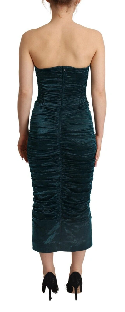 Shop Dolce & Gabbana Turquoise Draped Satin Midi Women's Dress