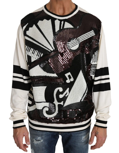 Shop Dolce & Gabbana New York Jazz Sequined Silk Men's Sweater In Black/white