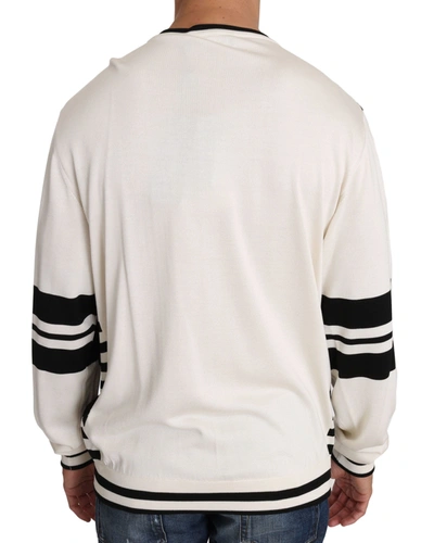 Dolce & Gabbana White Jazz Sequined Guitar Pullover Top Sweater In Black/white