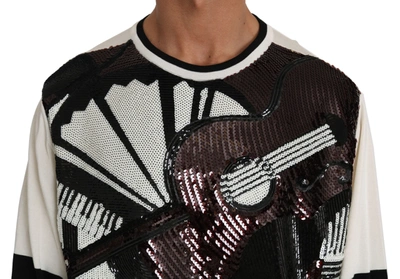 Shop Dolce & Gabbana New York Jazz Sequined Silk Men's Sweater In Black/white
