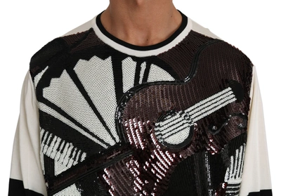 Dolce & Gabbana White Jazz Sequined Guitar Pullover Top Sweater In Black/white