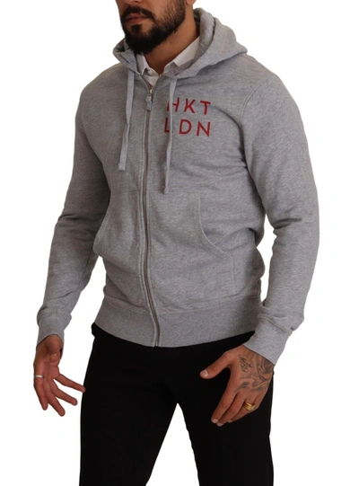 Hackett Gray Full Zip Hooded Cotton Sweatshirt Sweater In Gray