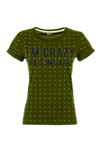Shop Imperfect Army Green Strass Embellished Cotton Women's Tee