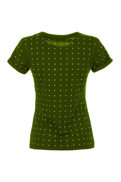 Shop Imperfect Army Green Strass Embellished Cotton Women's Tee